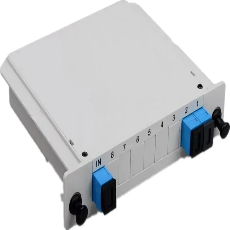 Free FTTH Cassette Type Fiber Optic PLC Splitter with Sc/Upc Connectors 09mm Myrayftth Patent 1X2